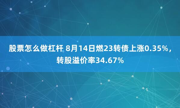 股票怎么做杠杆 8月14日燃23转债上涨0.35%，转股溢价率34.67%
