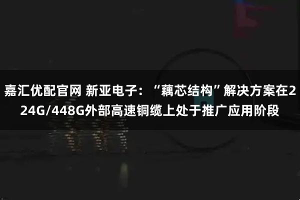 嘉汇优配官网 新亚电子：“藕芯结构”解决方案在224G/448G外部高速铜缆上处于推广应用阶段