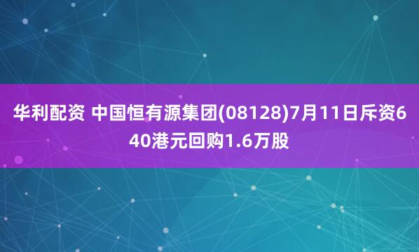 华利配资 中国恒有源集团(08128)7月11日斥资640港元回购1.6万股